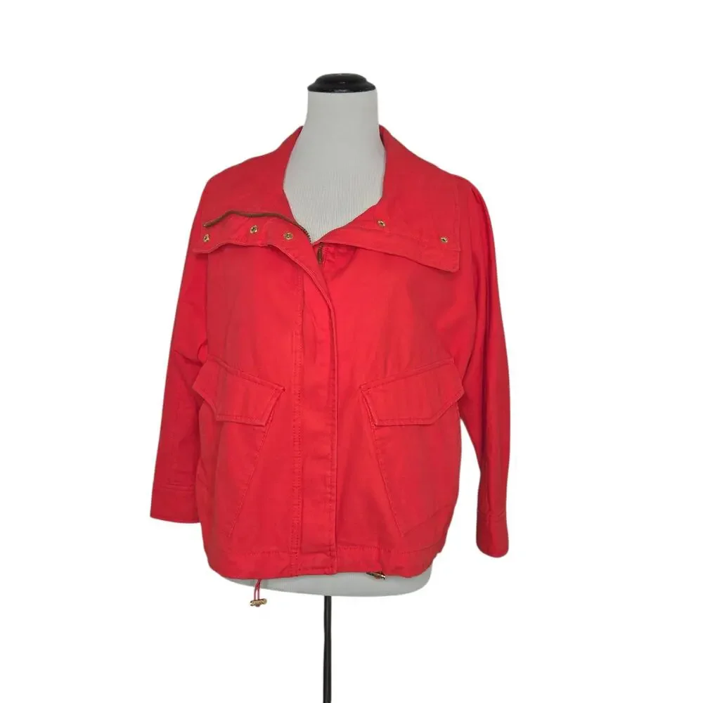 Michael Kors Bold Orange Cropped Canvas Jacket Sz Medium